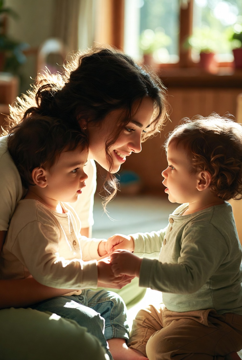 Educatrice con bambini in un ambiente educativo luminoso e accogliente