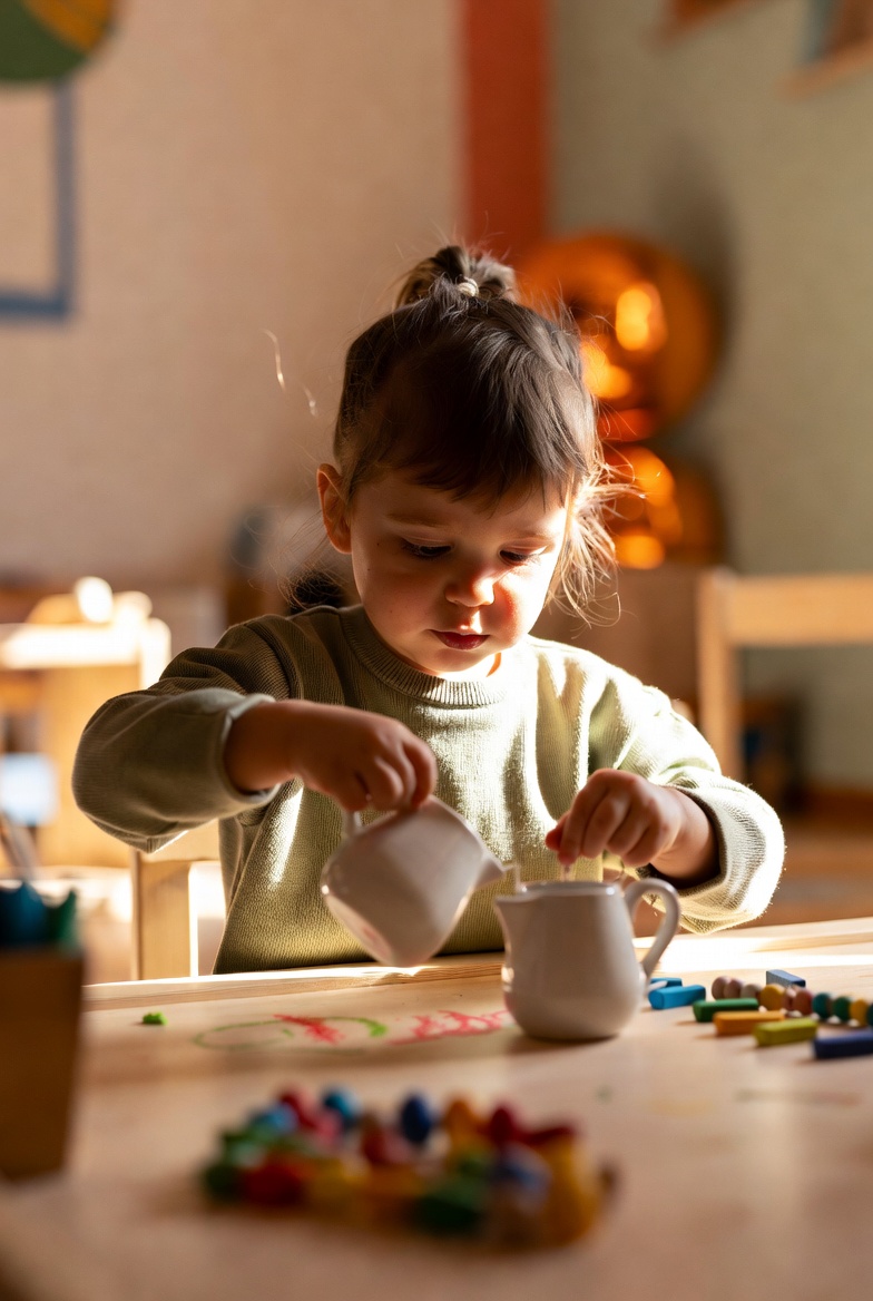 Bambino impegnato in attività educativa